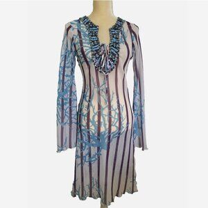 ANTICA SARTORIA DI Positano Coverup Dress Beaded Coral Print Small